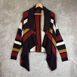 Stambecco Cardigan Womens Medium Red Brown Stripe Wool Blend Stretch Knit- 8929*